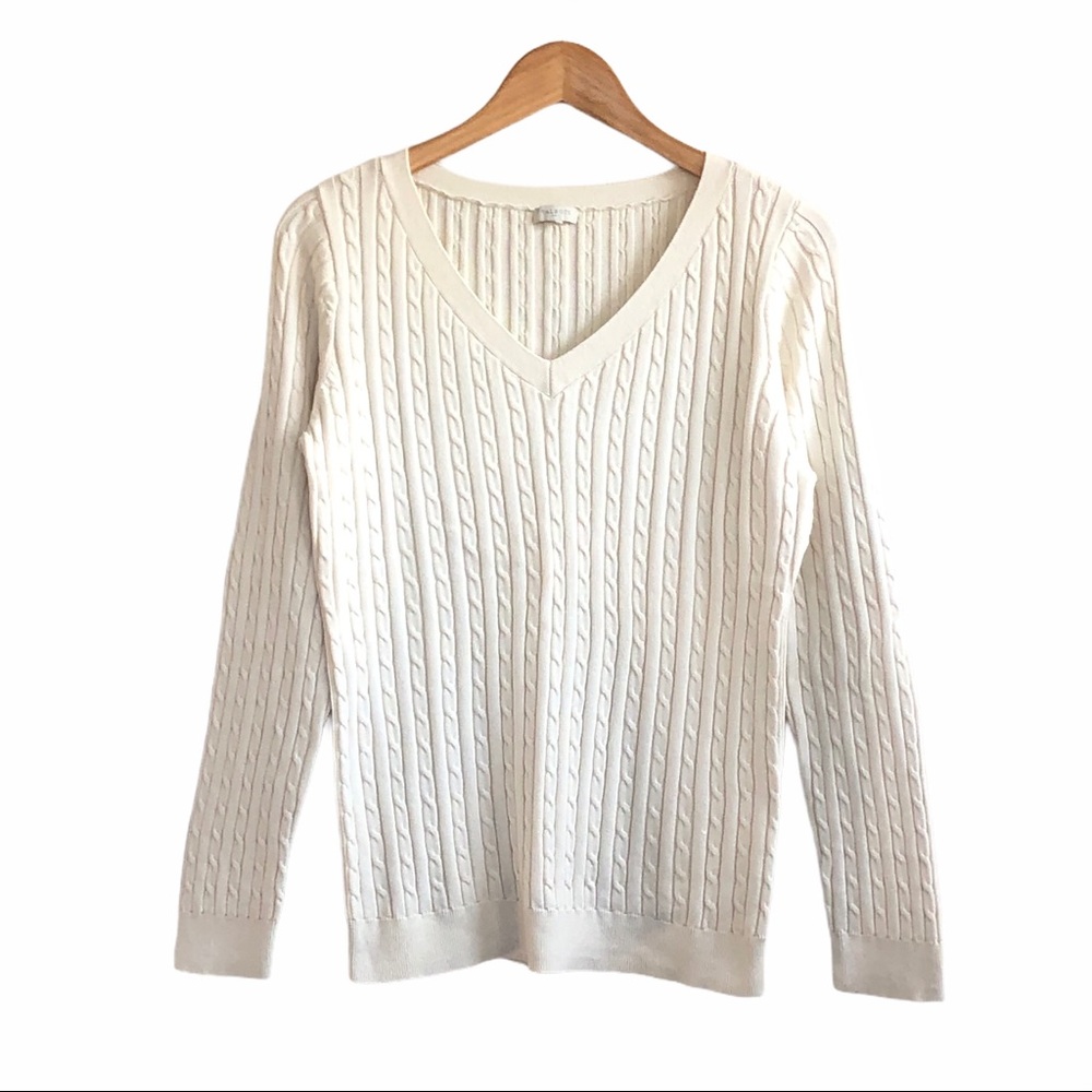 TALBOTS | Ivory Cotton Cable Knit Sweater
